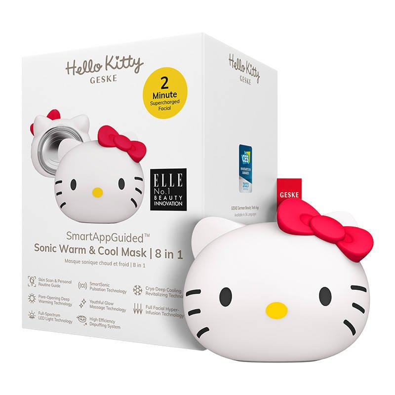 Ultragarsinis veido masažuoklis su šiluma ir vėsa 8in1 Geske su programėle (Hello Kitty starlight)