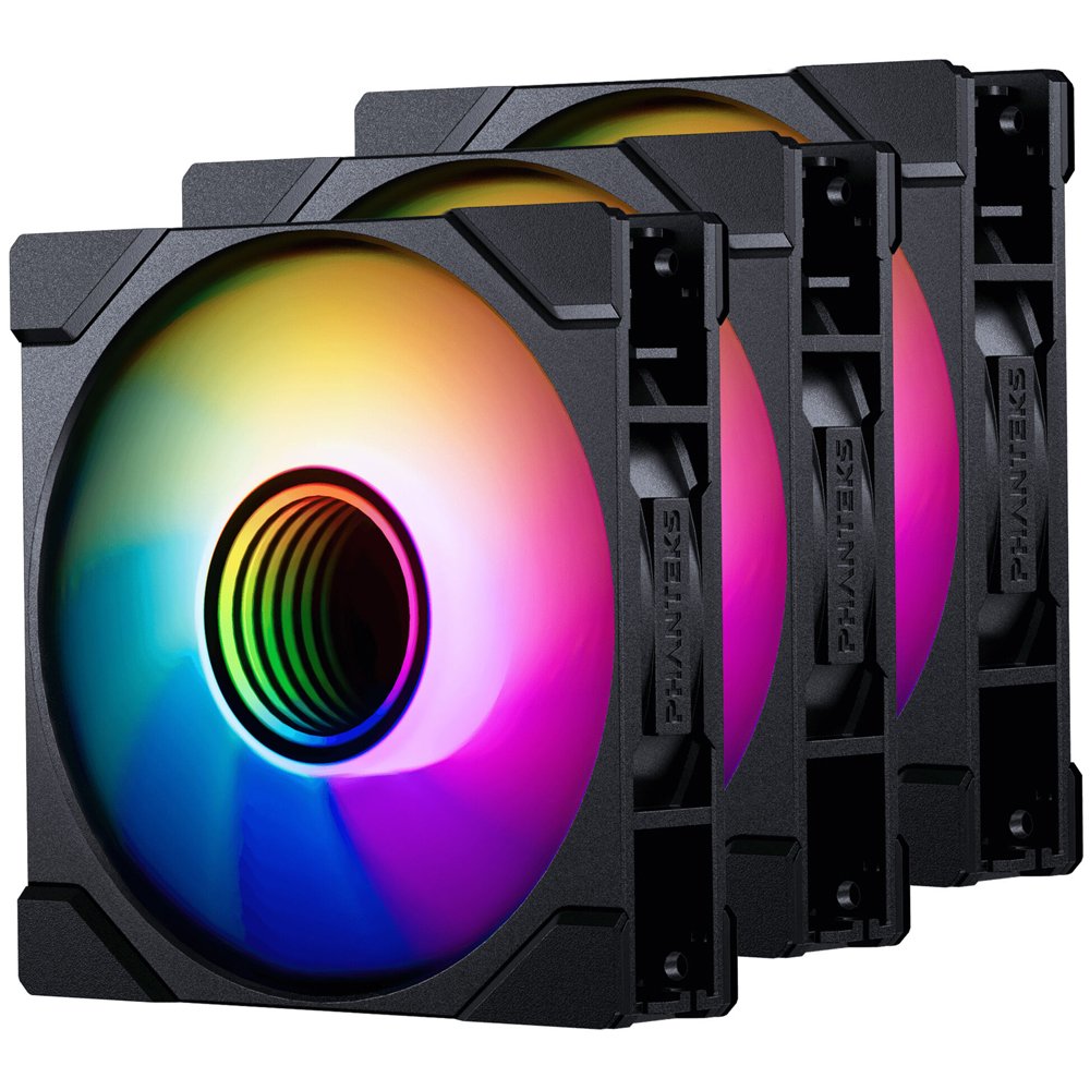 PHANTEKS M25 Gen2 PWM D-RGB ventiliatorių rinkinys atvirkštinis, 3 vnt., 140 mm, juodas