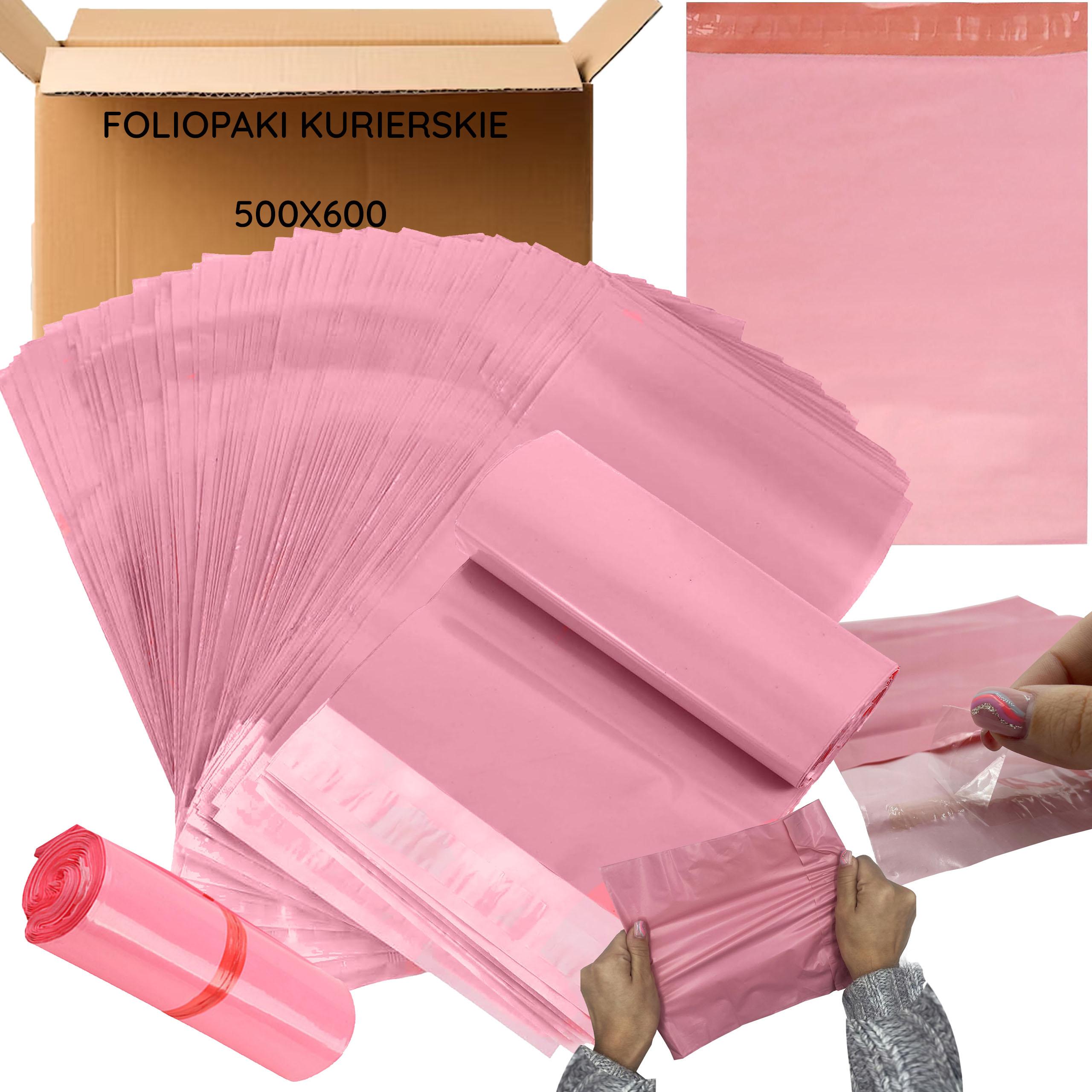 Foliopakai kurjeriniai rožiniai XL 500x600 50 vnt.
