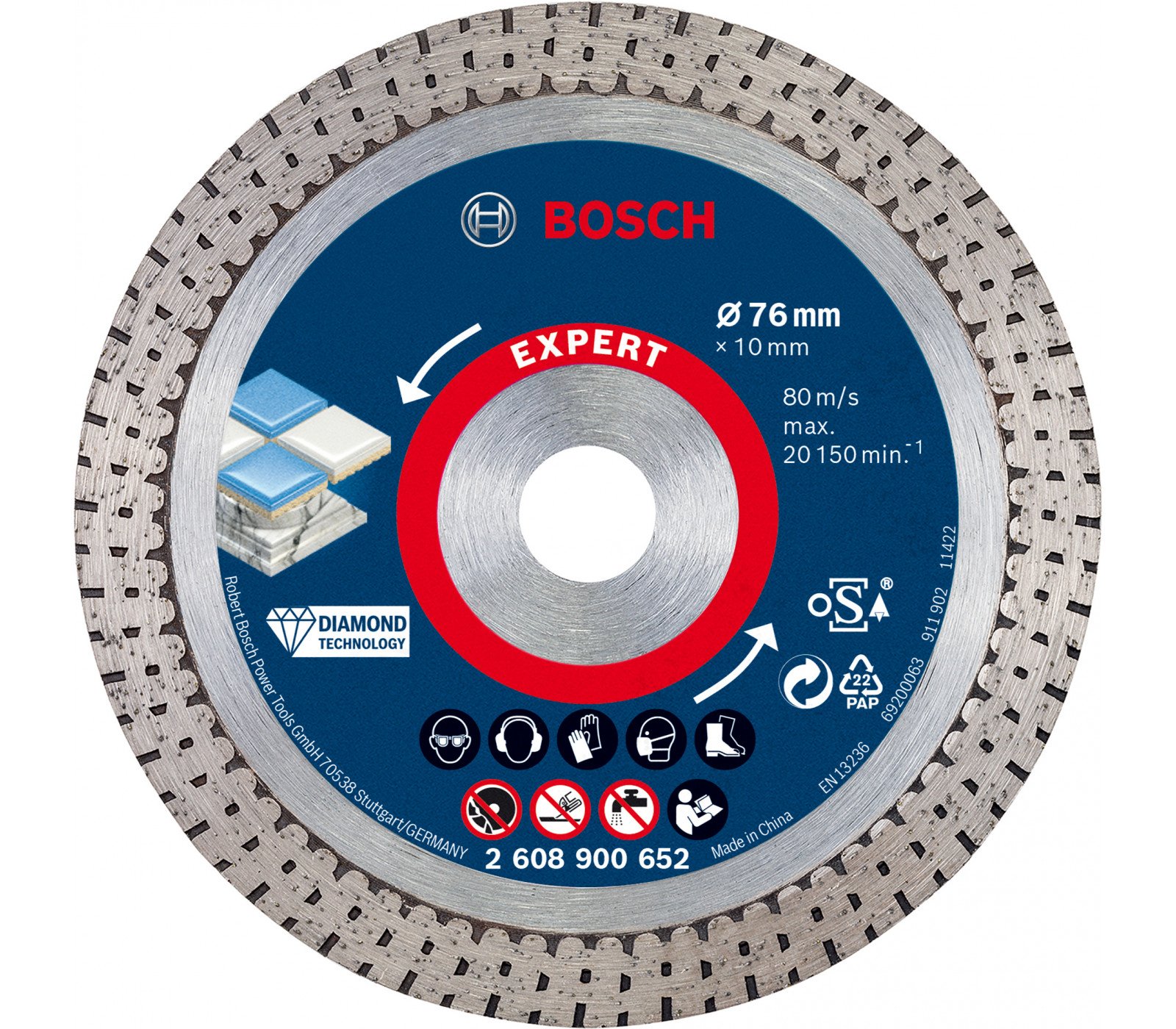 Deimantinis pjovimo diskas kietai keramikai Bosch Expert, 76 x 1,9 x 1,6 mm, 1 vnt.