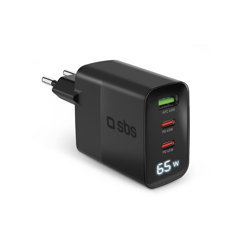 SBS LCD Wall Charger, USB-A, 2x USB-C, LCD, 65 W, juodas - Adapteris, TETRGANLCD1USB2C65K