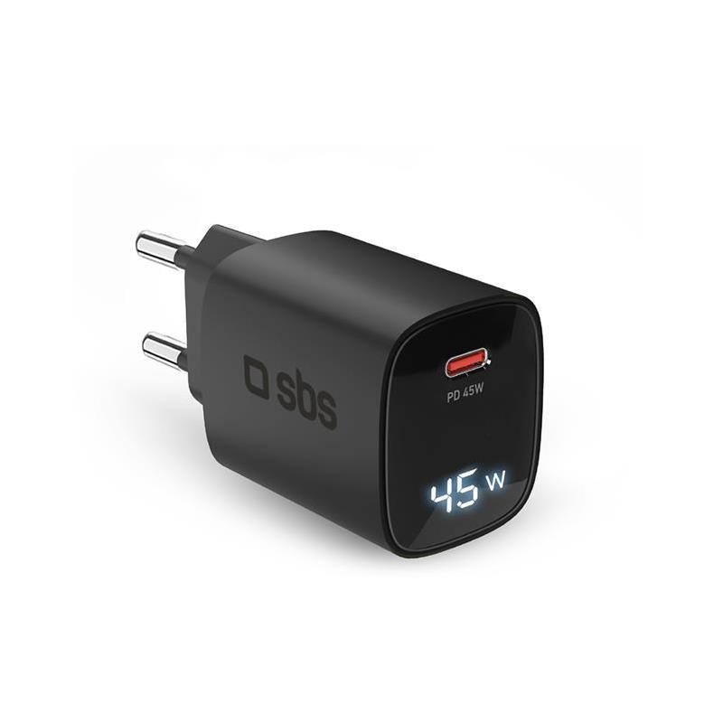 SBS LCD Wall Charger, USB-C, LCD, 45 W, juodas - Adapteris, TETRGANLCD1C45K