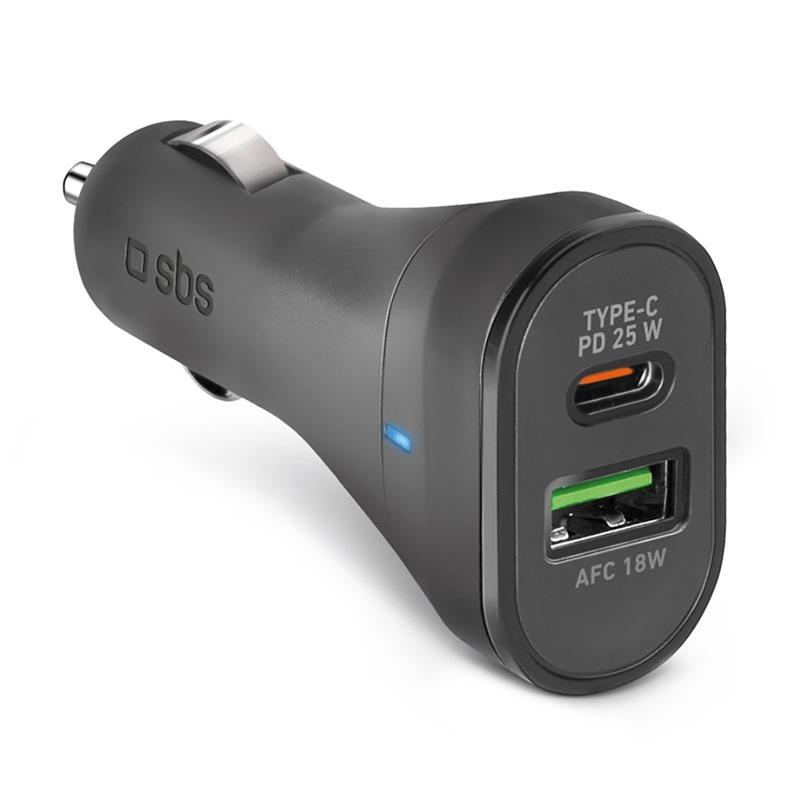 Įkroviklis SBS, USB-A, USB-C, 25 W, black, TECRPD25W