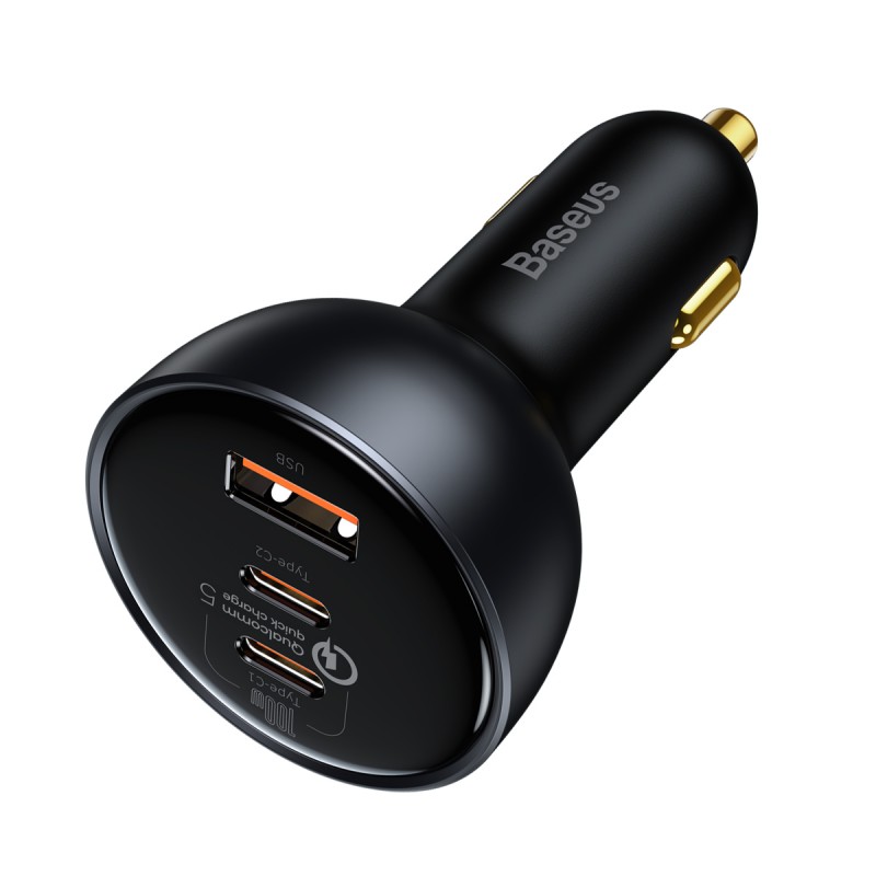 "Baseus" automobilinis įkroviklis QC 5 PD 160W 1x USB 2x USB-C juodas + kabelis USB-C - USB-C