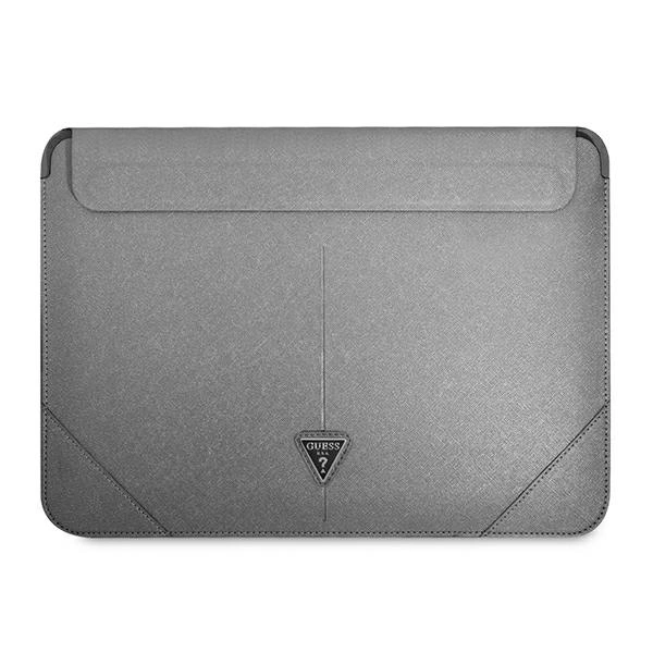 Guess Saffiano Triangle Logo dėklas 16'' nešiojamam kompiuteriui – sidabrinis