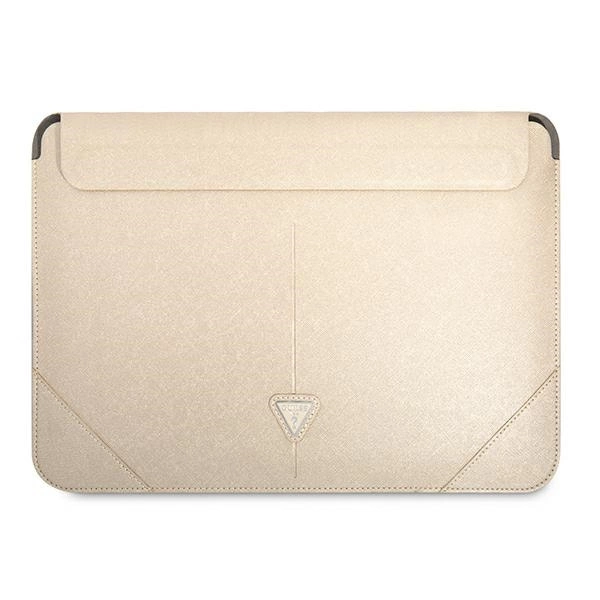Guess Saffiano Triangle Logo dėklas 16'' nešiojamam kompiuteriui – smėlio spalvos
