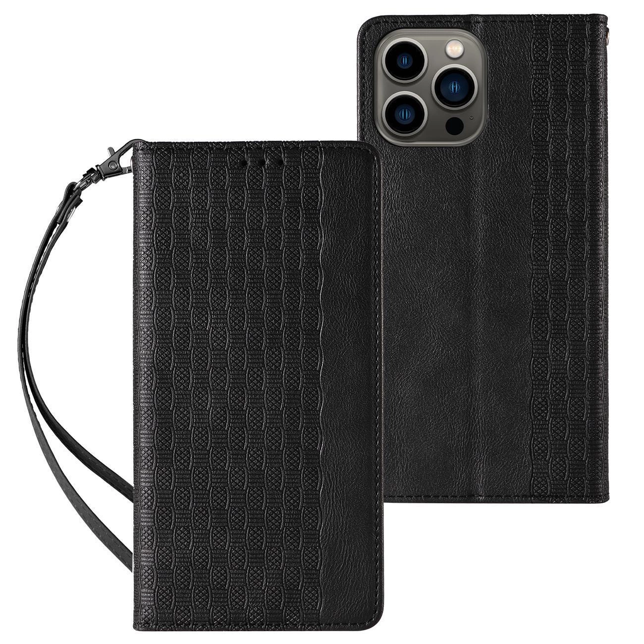Magnetinis dirželio dėklas iPhone 13 Pro Max piniginė + mini pakabukas juoda