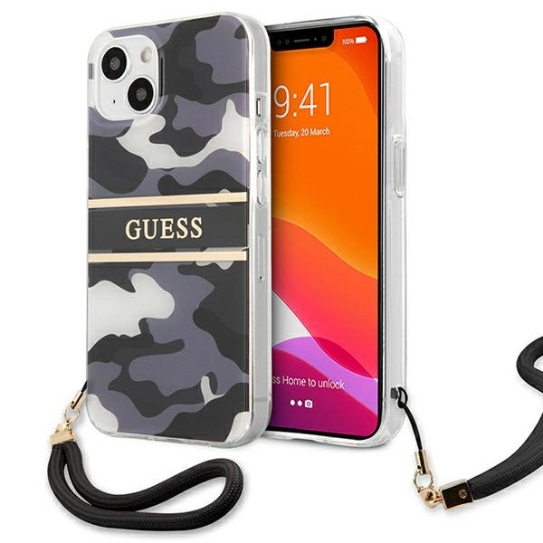 Guess GUHCP13SKCABBK iPhone 13 mini 5,4" juodas / black kietas dėklas Camo Strap Collection