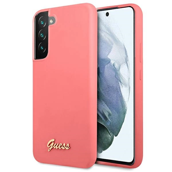 Guess GUHCS22MLSLMGFU S22+ S906 fuksija/fuchsia kietas silikoninis dėklas Script Metal Logo