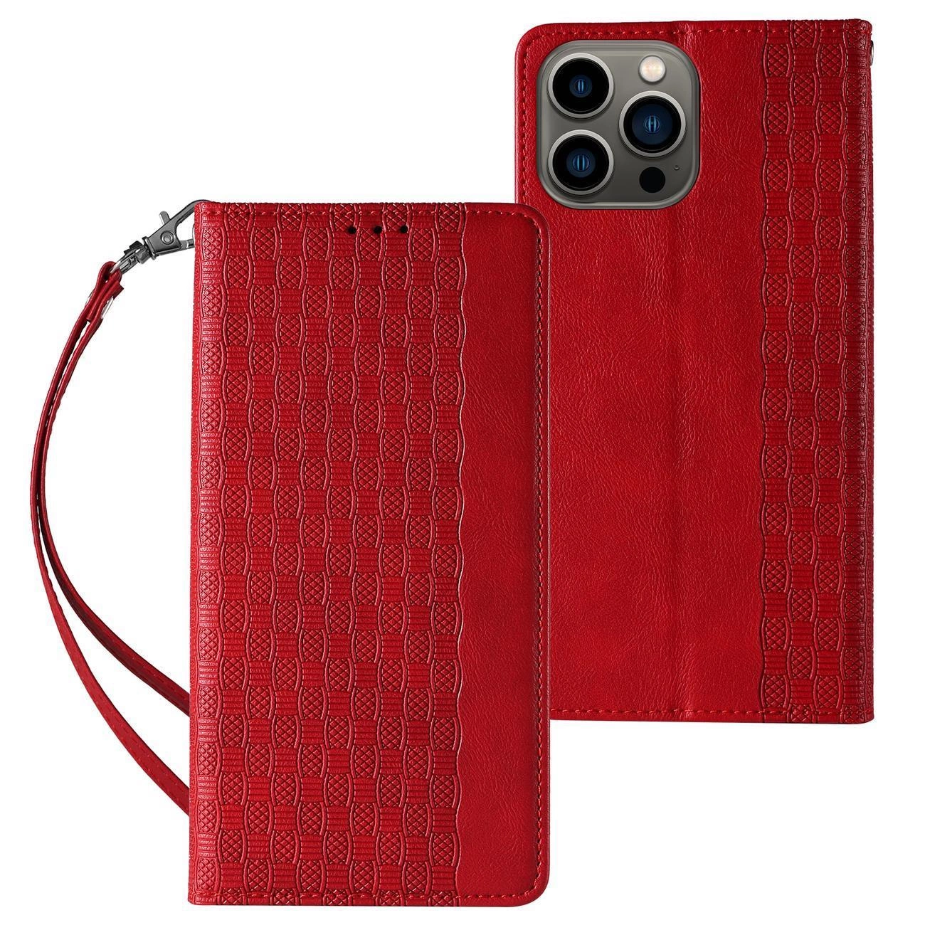 Magnetinis dirželio dėklas iPhone 13 Pro piniginė + mini pakabukas raudona