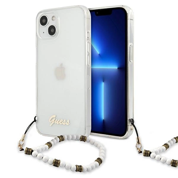Guess GUHCP13MKPSWH iPhone 13 6,1" skaidrus kietas dėklas White Pearl