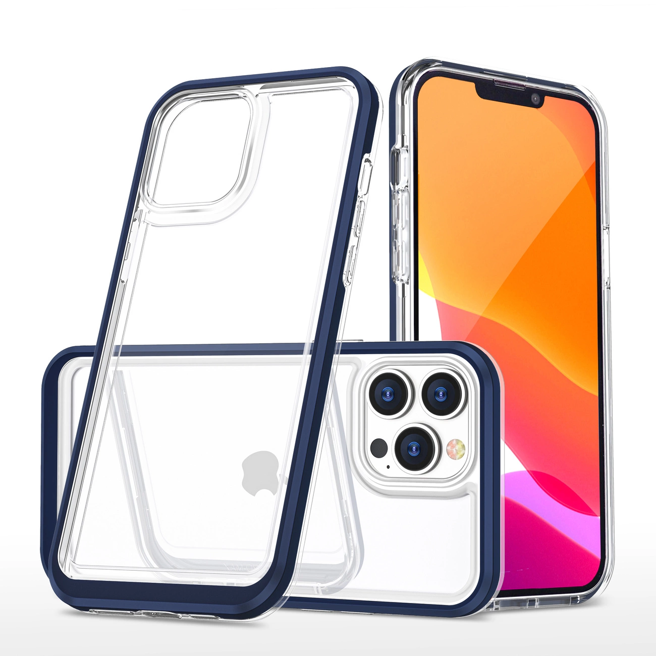 Clear 3in1 dėklas iPhone 13 Pro Max gelio dangtelis su mėlynu rėmeliu