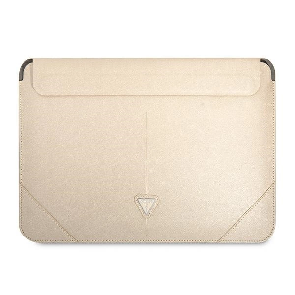 Guess Saffiano Triangle Logo dėklas 14'' nešiojamam kompiuteriui – smėlio spalvos