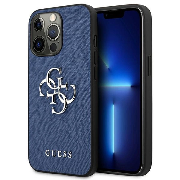 Guess GUHCP13LSA4GSBL iPhone 13 Pro / 13 6,1" mėlynas / blue kietas dėklas Saffiano 4G Metal Logo