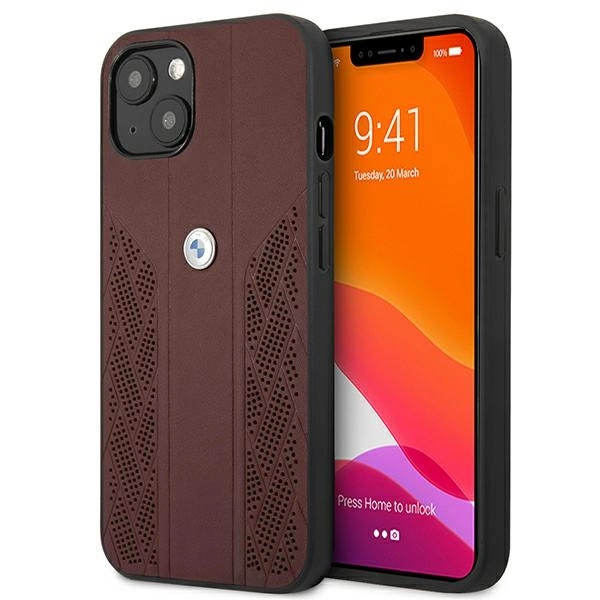 Etui BMW BMHCP13SRSPPR iPhone 13 mini 5,4" raudonas kietas odinis Curve Perforate dėklas