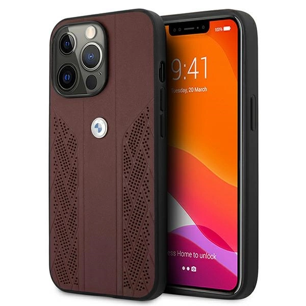 Etui BMW BMHCP13LRSPPR iPhone 13 Pro/13 6,1" raudonas kietas odinis Curve Perforate dėklas