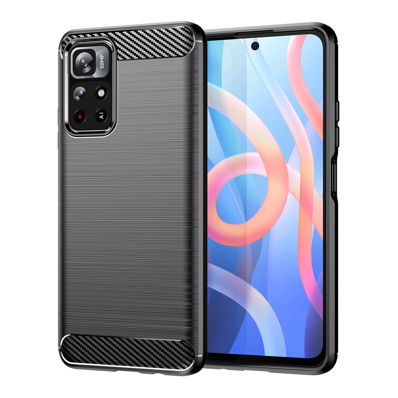 Carbon Case lanksti dėklas Xiaomi Redmi Note 11 juodas