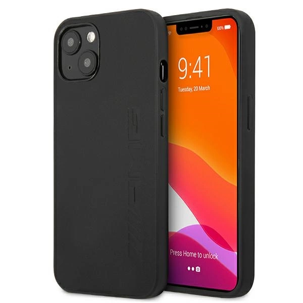 AMG AMHCP13SDOLBK iPhone 13 mini 5,4" juodas kietas odinis dėklas su karštu spaudu