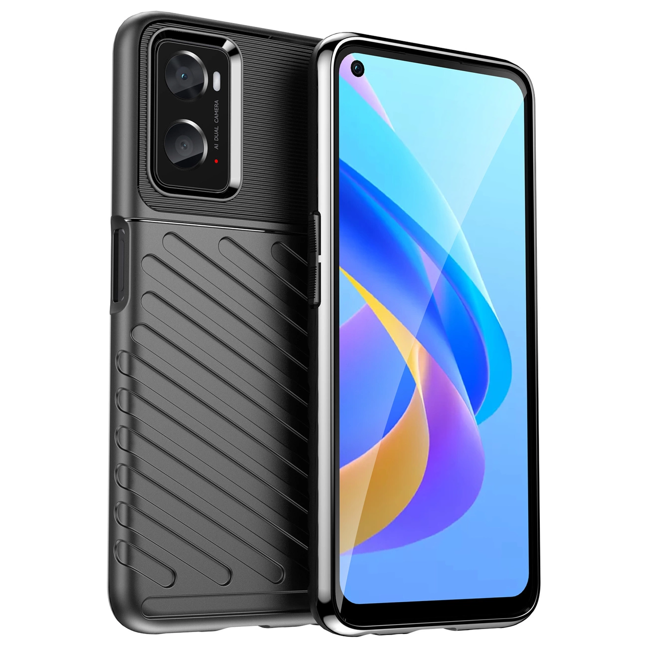 Thunder dėklas lanksčiu armuotu paviršiumi Oppo A76 / Oppo A36 / Realme 9i juodas