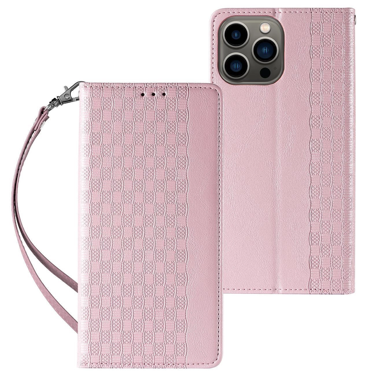 Magnetinis dirželio dėklas iPhone 12 Pro Max piniginė + mini pakabukas rožinė