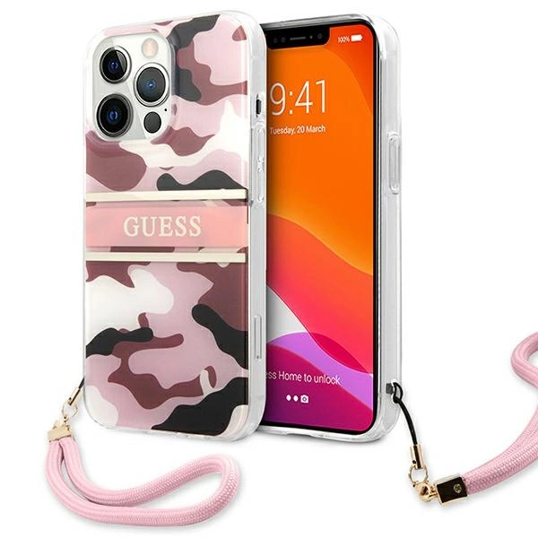Guess GUHCP13LKCABPI iPhone 13 Pro / 13 6,1" rožinis / pink kietas dėklas Camo Strap Collection
