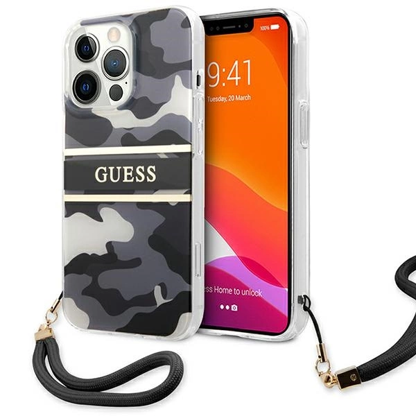 Guess GUHCP13LKCABBK iPhone 13 Pro / 13 6,1" juodas / black kietas dėklas Camo Strap Collection