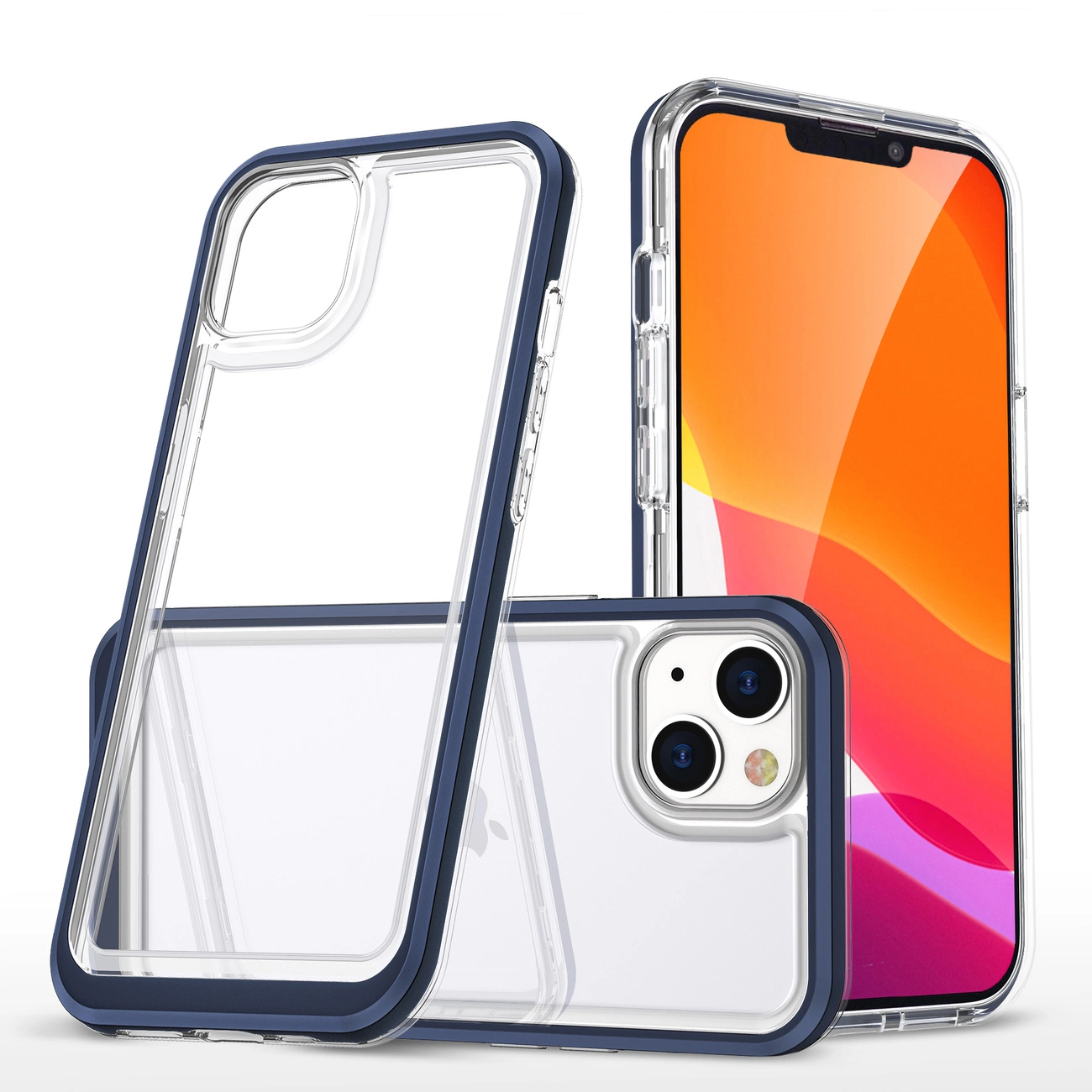 Clear 3in1 dėklas iPhone 13 gelio dangtelis su mėlynu rėmeliu