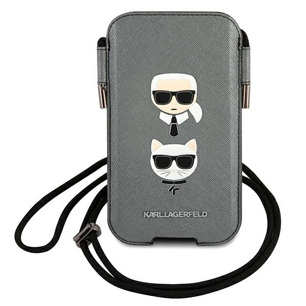 Karl Lagerfeld rankinė KLHCP12LOPHKCG 6,7" pilka/grey kietasis dėklas Saffiano Ikonik Karl&Choupette Head