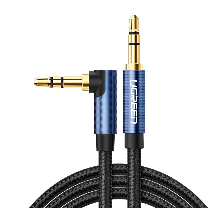 Ugreen pasviręs AUX kabelis 2 x mini jack 3,5 mm 1m mėlynas (AV112)