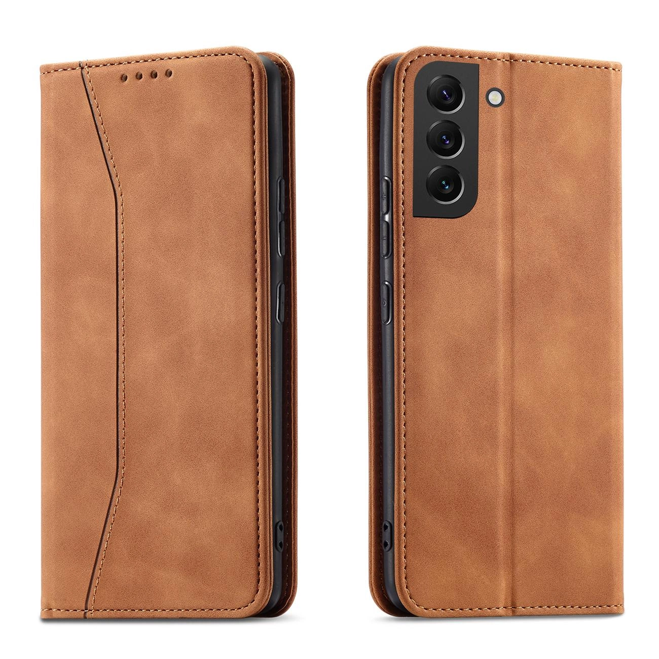 Magnetinis elegantiškas dėklas Samsung Galaxy S22 + (S22 Plus) piniginė kortelių laikiklis ruda