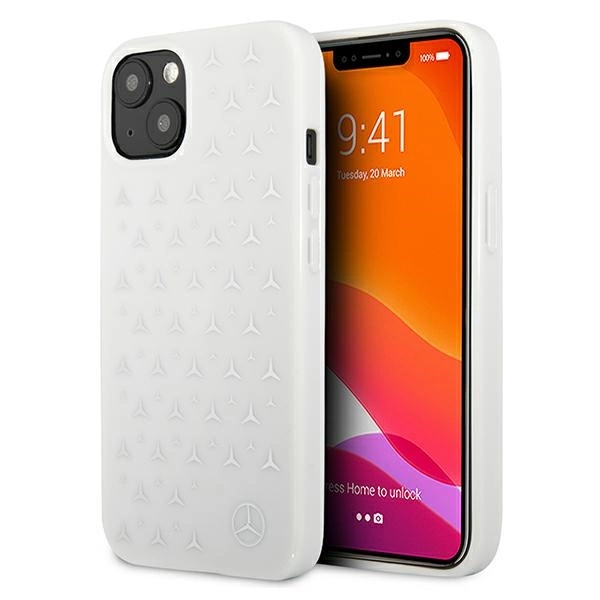 Mercedes MEHCP13SESPWH iPhone 13 mini 5,4" baltas kietasis dėklas Sidabrinės žvaigždutės raštas