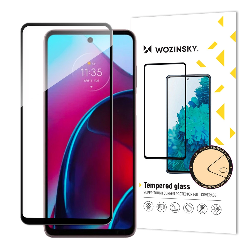 Wozinsky Full Glue grūdinto stiklo apsauga Motorola Moto G Stylus 2022 9H su juodu rėmeliu