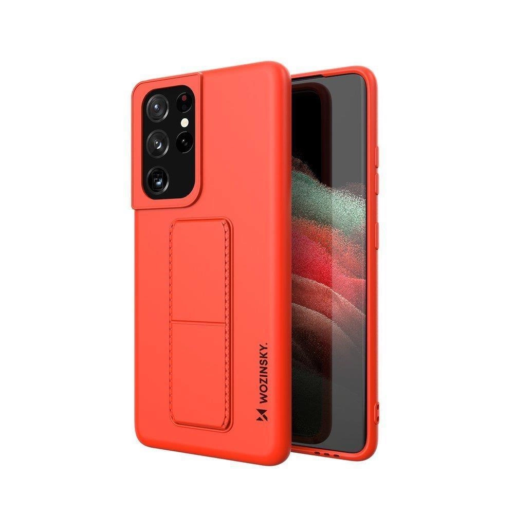 Wozinsky Kickstand Case silikoninis dėklas su stovu Samsung Galaxy S21 Ultra 5G raudonas