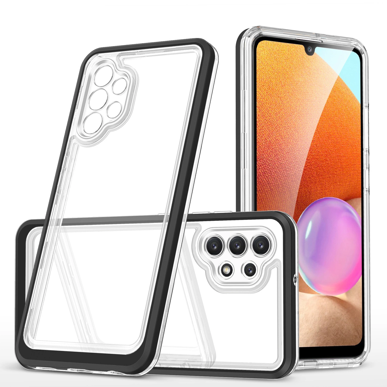Clear 3in1 dėklas Samsung Galaxy A32 5G gelio dangtelis su rėmeliu juodas