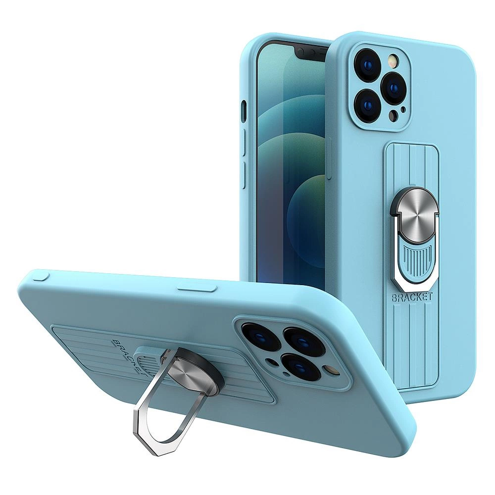 Ring Case silikoninis dėklas su žiedu ir stoveliu iPhone 12 Pro šviesiai mėlynas