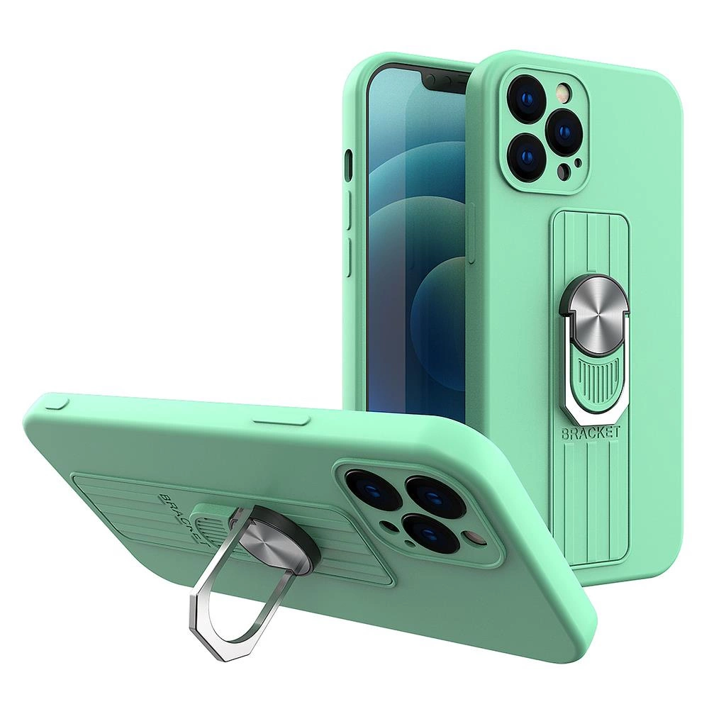 Ring Case silikoninis dėklas su žiedu ir stoveliu iPhone 12 Pro mėtų