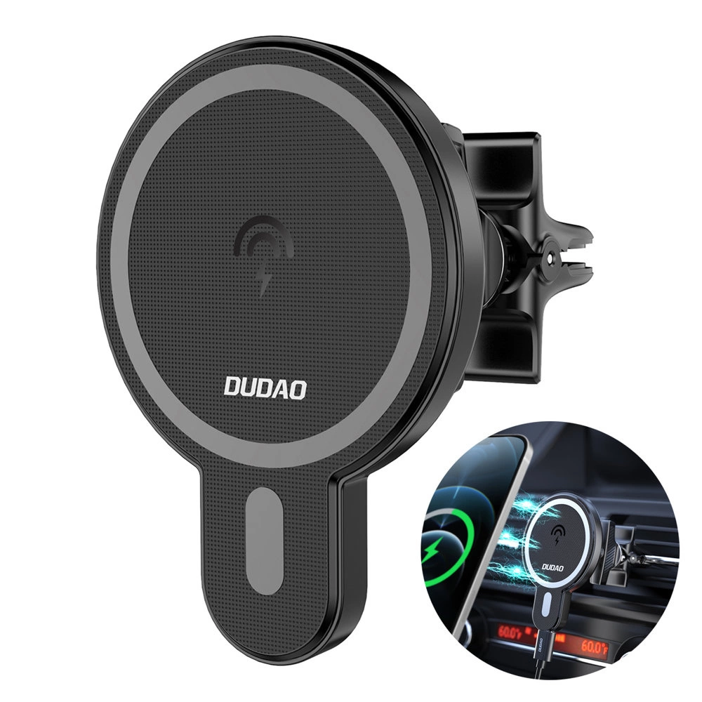 Dudao magnetinis automobilinis laikiklis su indukciniu Qi įkrovikliu 15W (suderinamas su MagSafe) juodas (F13)
