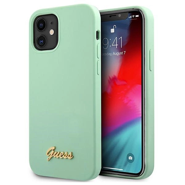 Guess GUHCP12SLSLMGGN iPhone 12 mini 5.4" žalias/žalias kietas dėklas Metal Logo Script