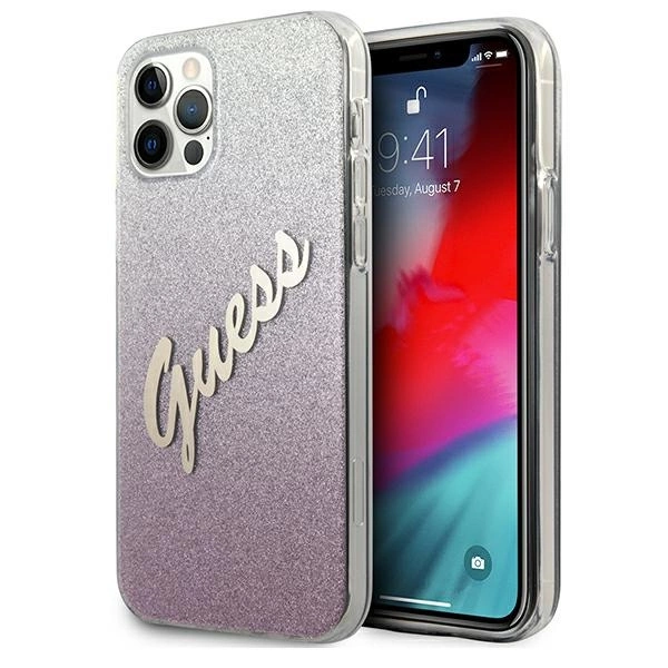 Guess GUHCP12MPCUGLSPI iPhone 12/12 Pro 6.1" rožinis/rožinis kietas dėklas Blizgus gradientinis raštas
