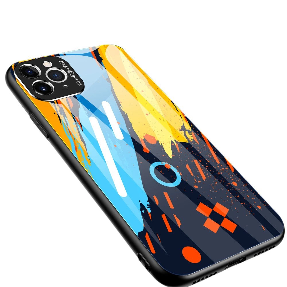 Color Glass tvirtas dėklas su grūdinto stiklo nugarėle ir kameros apsauga iPhone 11 Pro Max, raštas 1