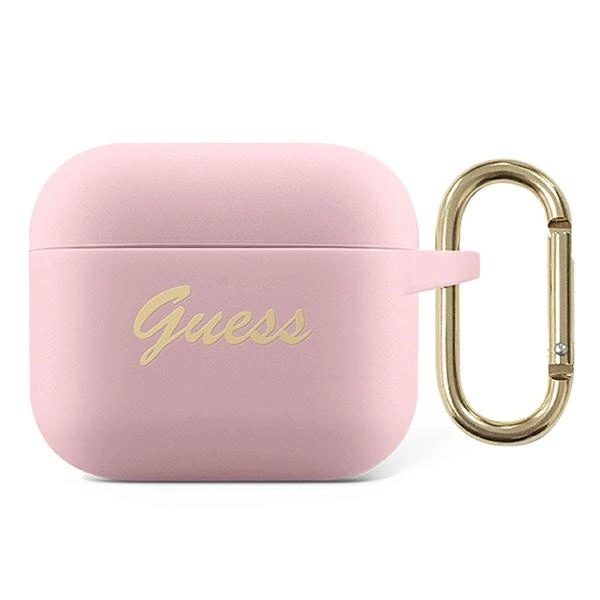 Guess GUA3SSSI AirPods 3 dėklas rožinis/rožinis silikoninis Vintage Script
