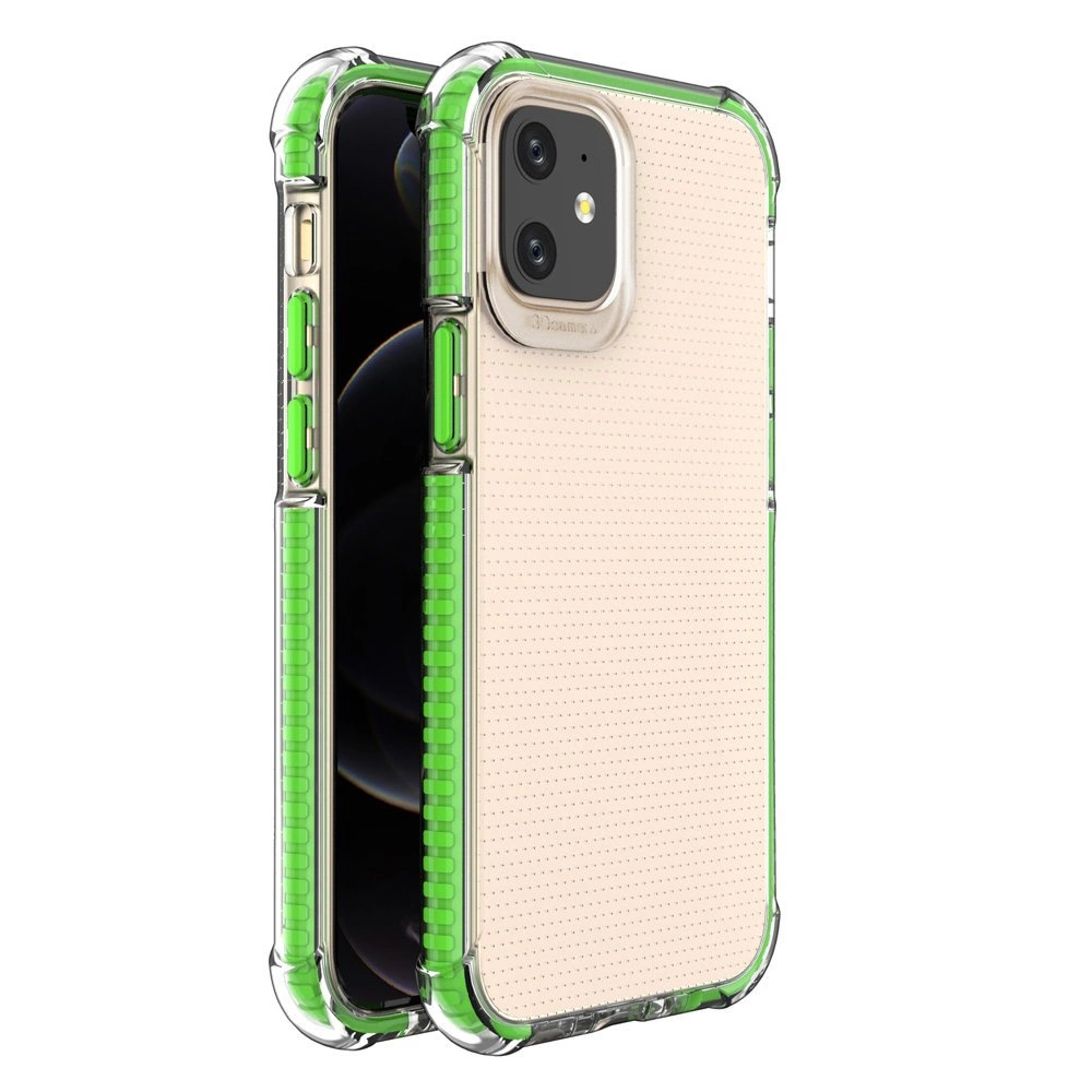 Spring Armor skaidrus TPU gelio tvirtas apsauginis dėklas su spalvotu rėmeliu iPhone 12 mini, žalias