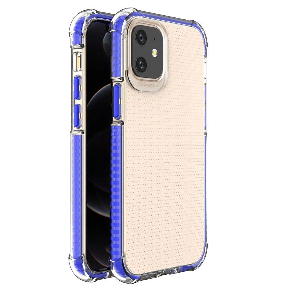Spring Armor skaidrus TPU gelio tvirtas apsauginis dėklas su spalvotu rėmeliu iPhone 12 mini, mėlynas
