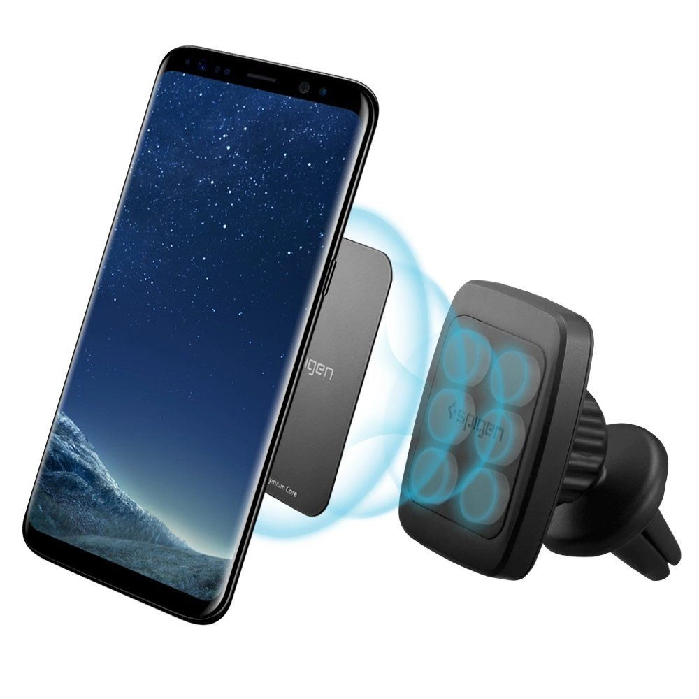 Spigen H12 magnetinis telefono laikiklis automobiliui, ventiliacijos angai – juodas