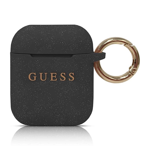 Guess GUACCSILGLBK AirPods dėklas juodas silikoninis Glitter