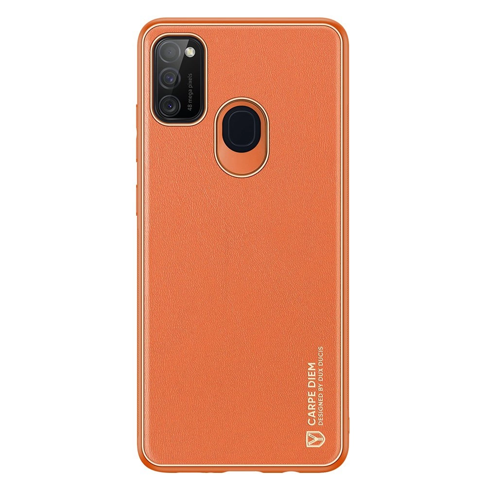 Dux Ducis Yolo elegantiškas dėklas iš minkšto TPU ir PU odos Samsung Galaxy M30s, oranžinis