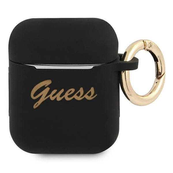 Guess GUA2SSSK AirPods dėklas juodas/juodas silikoninis Vintage Script