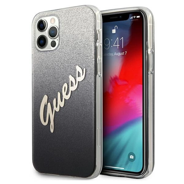 Guess GUHCP12LPCUGLSBK iPhone 12 Pro Max 6.7" juodas/juodas kietas dėklas Blizgus gradientinis raštas