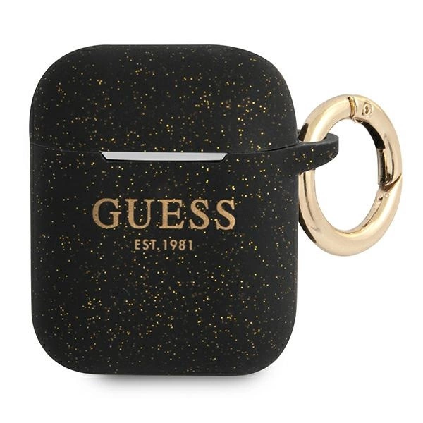 Guess GUA2SGGEK AirPods dėklas juodas/juodas silikoninis su blizgučiais