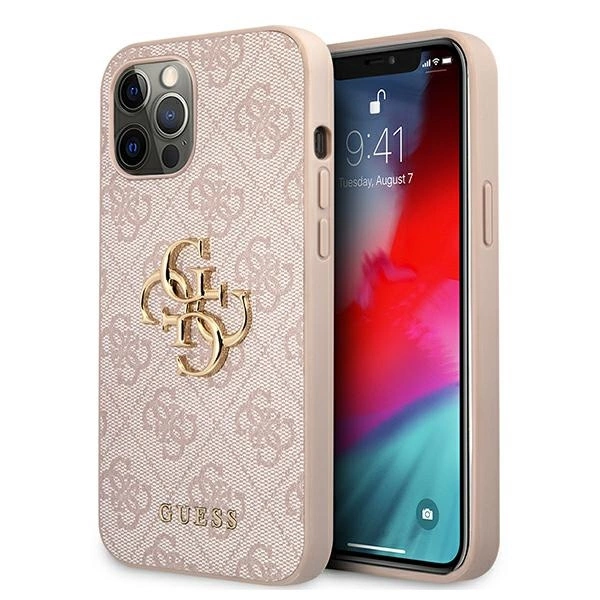Guess GUHCP12M4GMGPI iPhone 12/12 Pro 6,1" rožinis kietas dėklas 4G Big Metal Logo